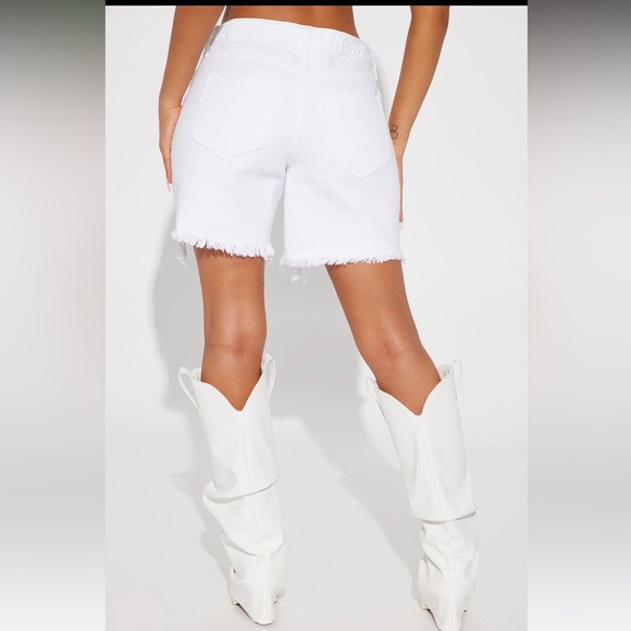 White Destructed Denim Bermuda Shorts - Picture 2 of 4